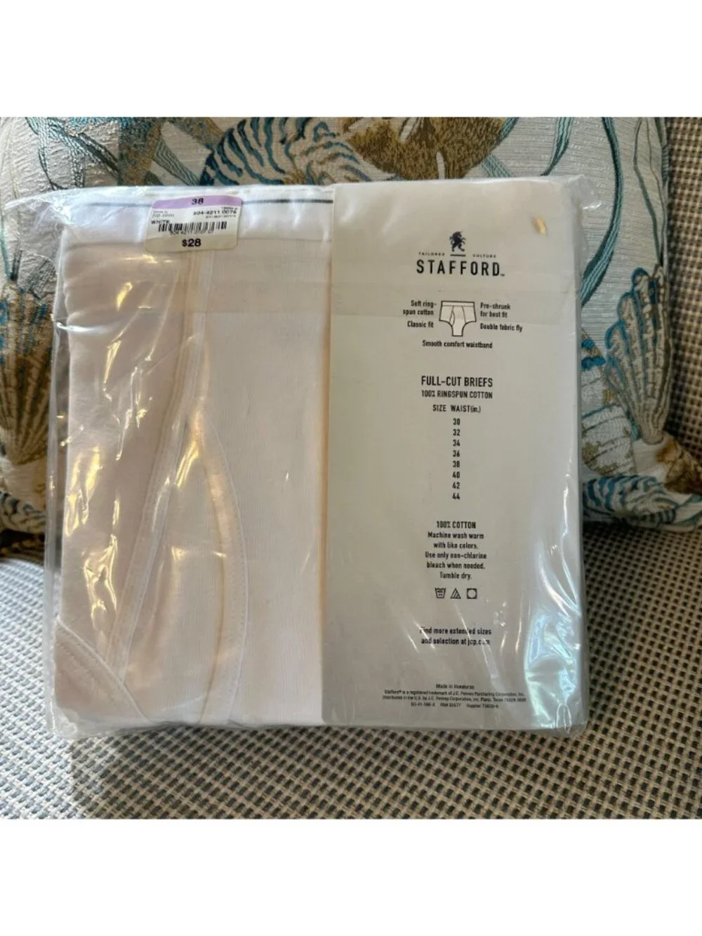 Stafford 7-Pack Full-Cut Briefs White 100% Cotton Size 38 Comfort Waistband Pre-